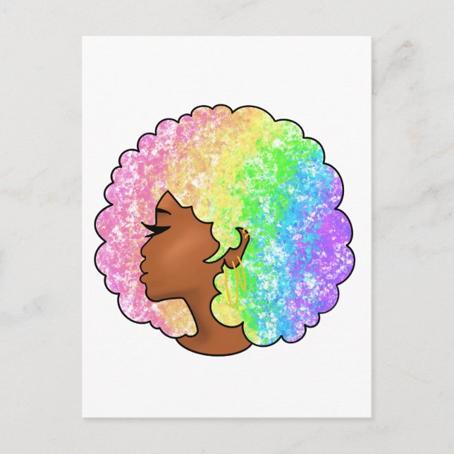 Pastell Regnbåge Afro Porträtt Groovy Retro Lockig Inbjudan Vykort (Framsida)
