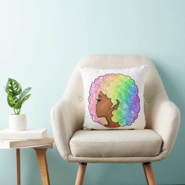 Pastell Regnbåge Afro Porträtt Groovy Retro Lockig Kudde (Stol)