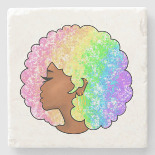 Pastell Regnbåge Afro Porträtt Groovy Retro Lockig Stenunderlägg