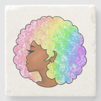 Pastell Regnbåge Afro Porträtt Groovy Retro Lockig Stenunderlägg