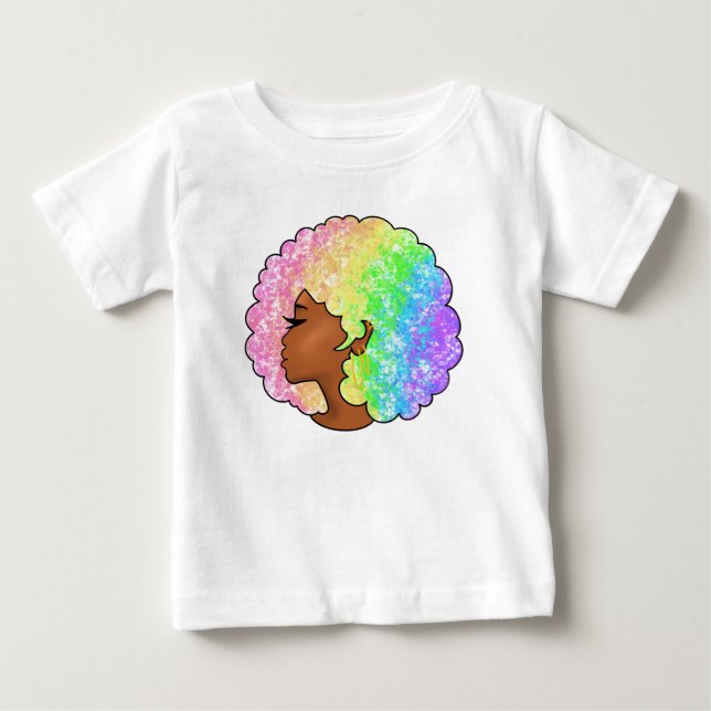 Pastell Regnbåge Afro Porträtt Groovy Retro Lockig T Shirt (Framsida)