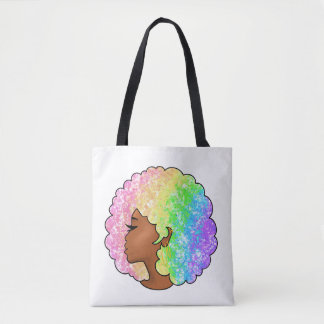 Pastell Regnbåge Afro Porträtt Groovy Retro Lockig Tygkasse