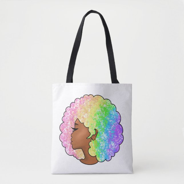 Pastell Regnbåge Afro Porträtt Groovy Retro Lockig Tygkasse (Framsida)