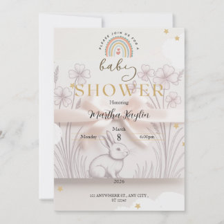 Pastell Regnbåge Baby Shower Inbjudan Anpassad Edi