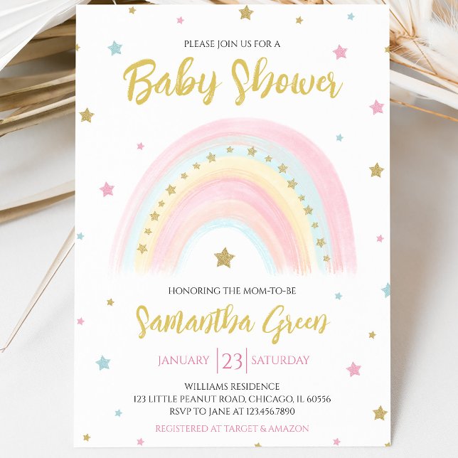 Pastell Regnbåge Bebis Shower Inbjudningar (Skapare uppladdad)