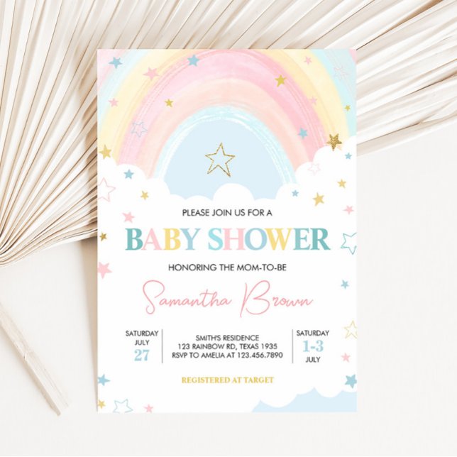 Pastell Regnbåge Bebis Shower  Inbjudningar (Pink Boho Rainbow Baby Shower Invitation)