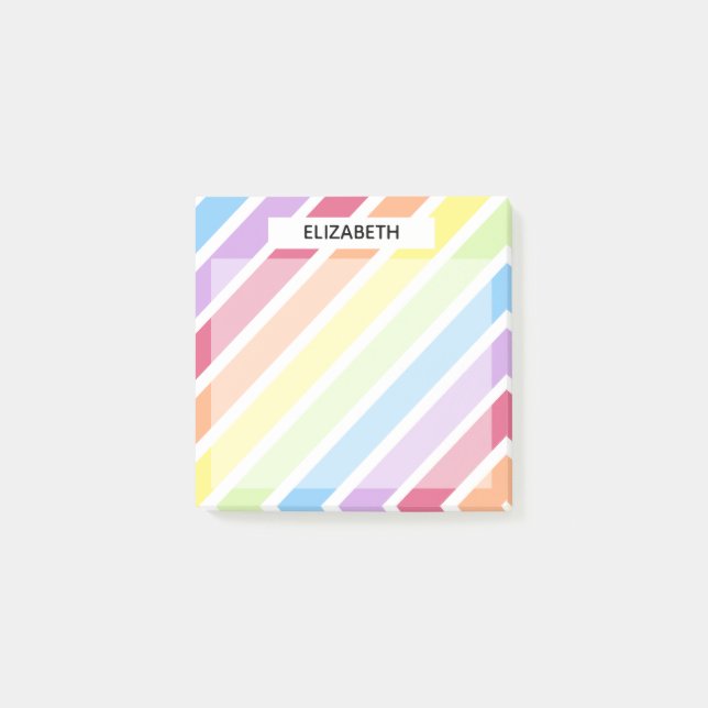 Pastell Regnbåge Diagonala Ränder Personalisera Post-it Block (Framsida)