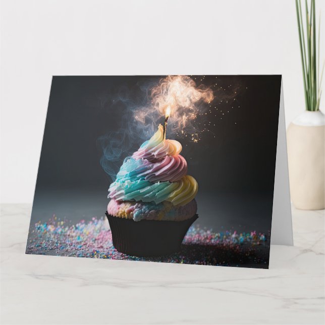 Pastell Regnbåge Eld Födelsedags Cupcake Kort (Framsida)