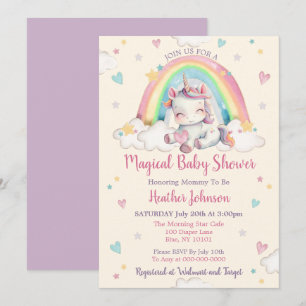 Pastell Regnbåge Enhörning Baby Shower Inbjudningar