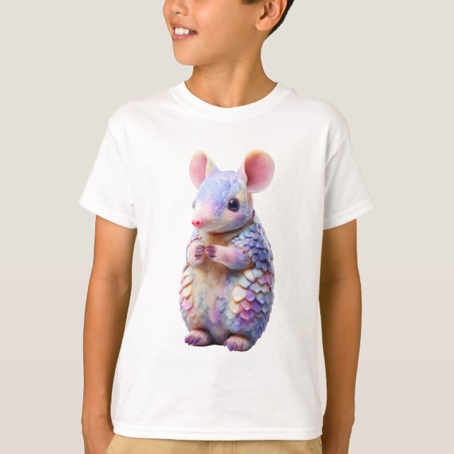 Pastell Regnbåge Fjällig Pansarmus Barn T Shirt (Framsida)