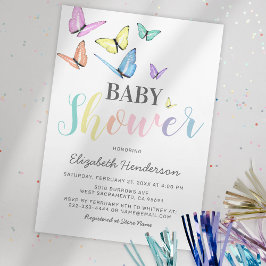 Pastell Regnbåge Fjärilar Baby Shower Inbjudningar