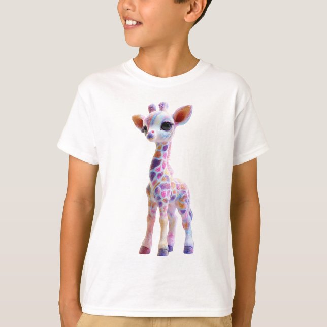 Pastell Regnbåge Fläckig Fantasi Giraff Barn T Shirt (Framsida)