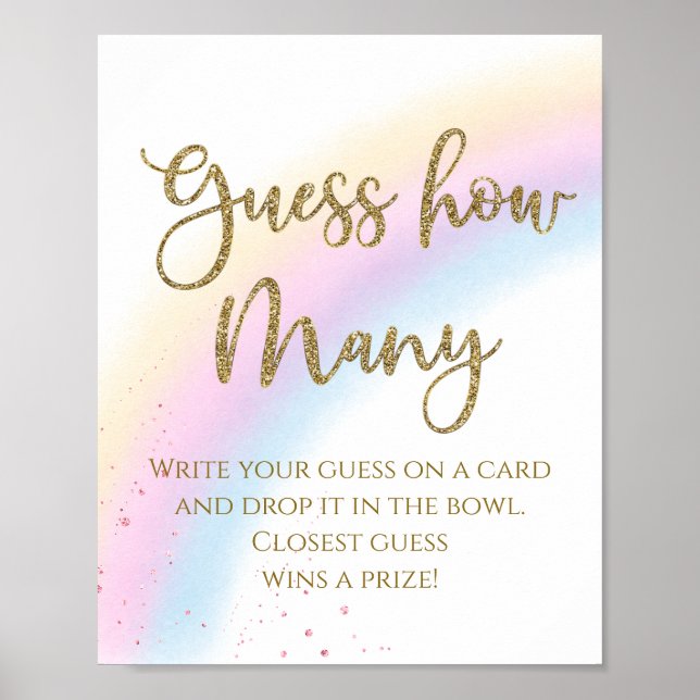 Pastell Regnbåge Gissa Hur Många Bebis Shower Spel Poster (Framsidan)