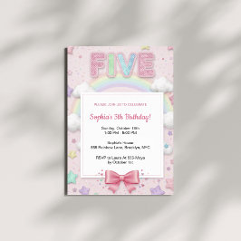Pastell Regnbåge Glitter Flickas 5-årsdag Inbjudningar