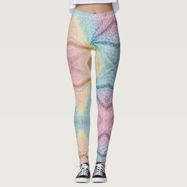 Pastell Regnbåge Leopardtryck Leggings (Framsida)