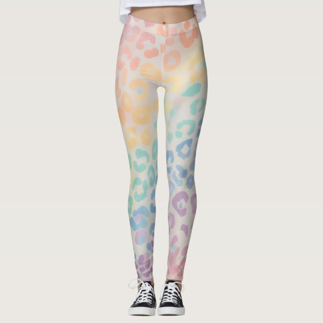 Pastell Regnbåge Leopardtryck Leggings (Framsida)