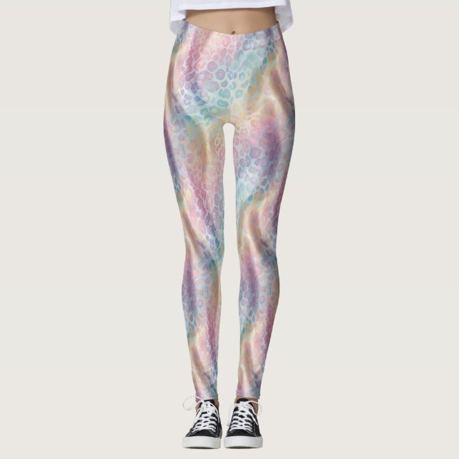 Pastell Regnbåge Leopardtryck Leggings (Framsida)
