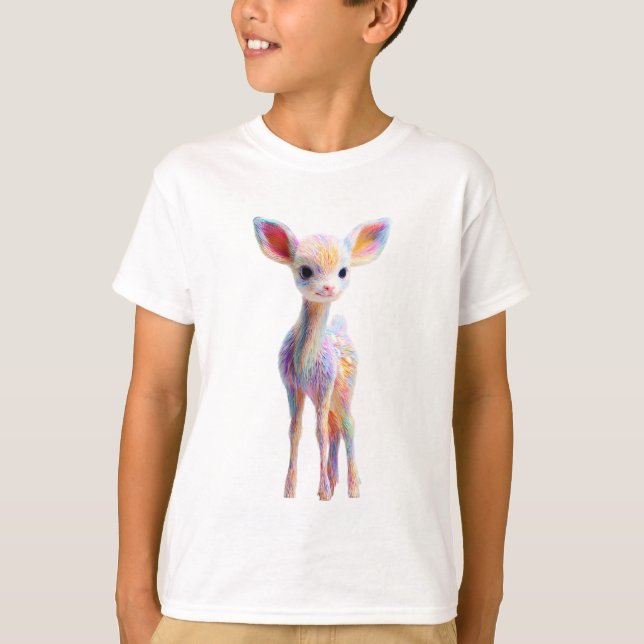 Pastell Regnbåge Luffig Bebis Hjort Barn T Shirt (Framsida)