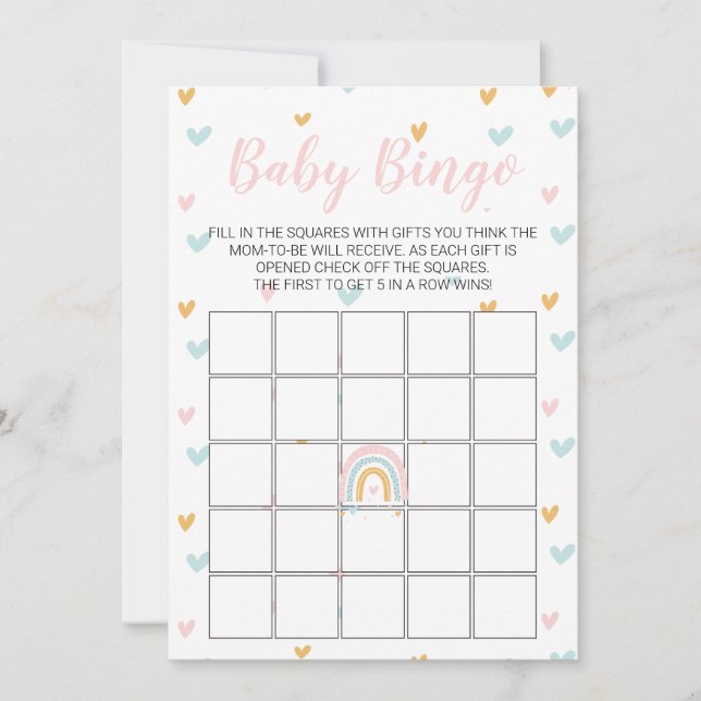 Pastell Regnbåge och Hjärtan Baby Shower Bingo Kor Inbjudningar (Framsida)