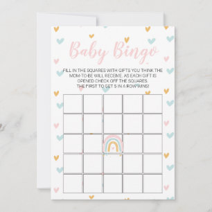 Pastell Regnbåge och Hjärtan Baby Shower Bingo Kor Inbjudningar