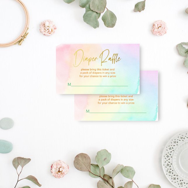Pastell regnbåge ombre baby shower blöja lotteri tilläggskort (Pastel rainbow ombre baby shower diaper raffle enclosure card raffle tickets)