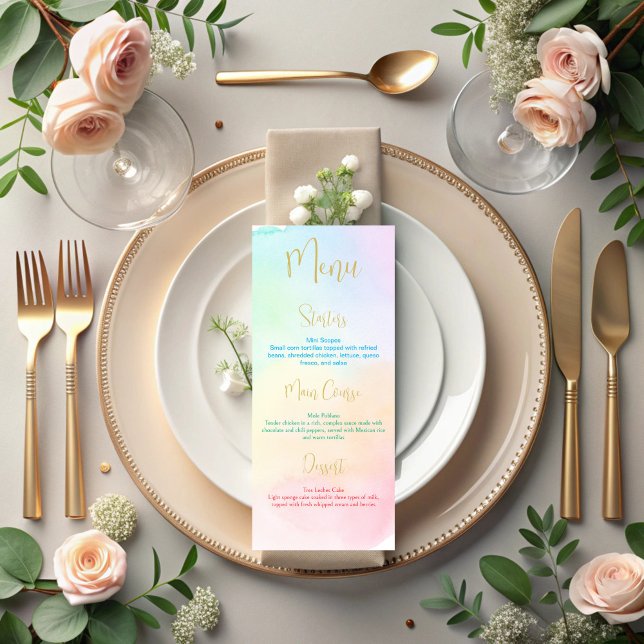 Pastell regnbåge ombré baby shower meny (Pastel rainbow ombre baby shower party menu cards)