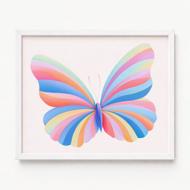 Pastell Regnbåge Ombre Ränder Fjäril Poster (Pastel Rainbow Ombre Stripes Butterfly Poster)