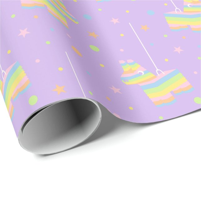 Pastell Regnbåge Pinata Födelsedagsmönster Presentpapper (Rullad Hörn)