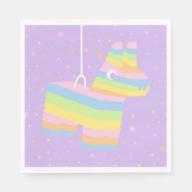Pastell Regnbåge Piñata Födelsedagsservetter Pappersservett (Framsidan)