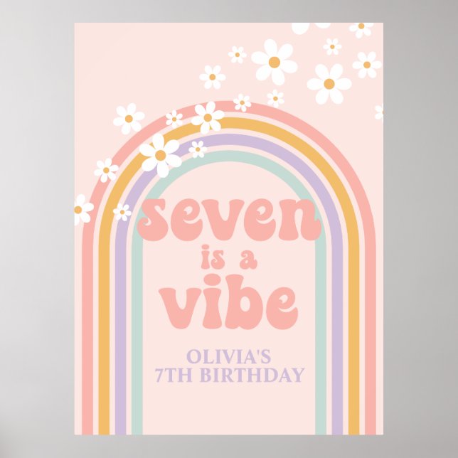 Pastell Regnbåge Retro Seven är en stämning 7-årsd Poster (Framsidan)