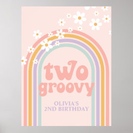 Pastell Regnbåge Retro Två Groovy 2-årsdag Poster