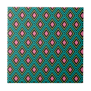Pastell Regnbåge Romboider Geometrisk Svart Rosa B Kakelplatta