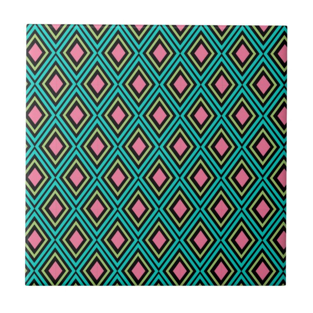 Pastell Regnbåge Romboider Geometrisk Svart Rosa B Kakelplatta (Framsidan)