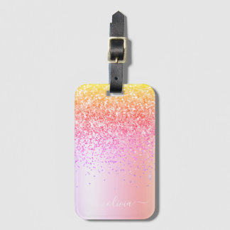 Pastell Regnbåge Rosa Guld Lila Glitter Monogram Bagagebricka