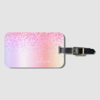 Pastell Regnbåge Rosa Guld Lila Glitter Monogram