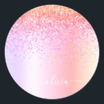 Pastell Regnbåge Rosa Guld Lila Glitter Monogram Runt Klistermärke<br><div class="desc">Regnbåge Pastell - Guld,  Orange och Rosa Falsk Folie Metallisk Glitter Borstat Metall Monogram Namn och Initial Pappersfest Klistermärke Adressetiketter. Detta gör den perfekta söt 16 födelsedag,  bröllop,  bröllopsdusch,  årsdag,  baby shower eller möhippa present för någon som älskar glamour lyx och chic stilar.</div>