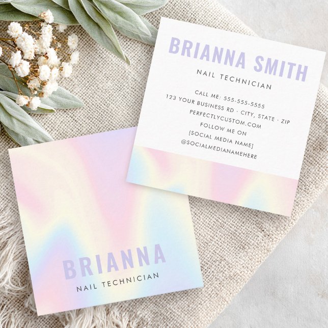 Pastell regnbåge trendig modern minimal fyrkantigt visitkort (Pastel rainbow trendy modern minimal square business card)