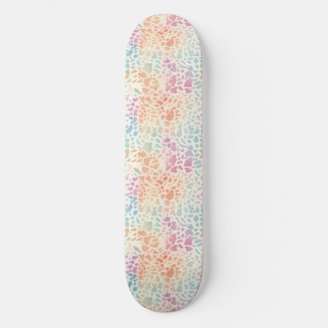 Pastell Regnbåge Vattenfärg Leopardtryck Mini Skateboard Bräda 18,5 Cm (Framsida)