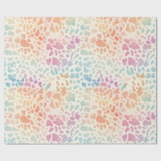 Pastell Regnbåge Vattenfärg Leopardtryck Presentpapper (Platt)