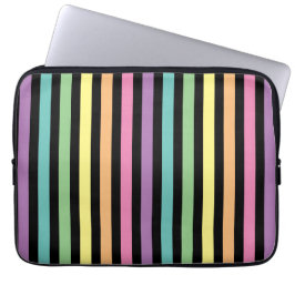 Pastell Regnbågsfärgad och svart randigt mönster Laptop Fodral