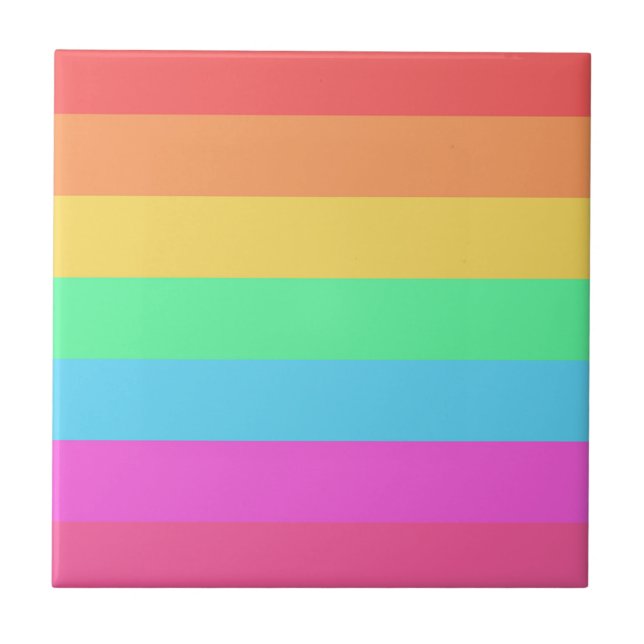 Pastell Regnbågsfärger Ränder Design  Kakelplatta (Framsidan)