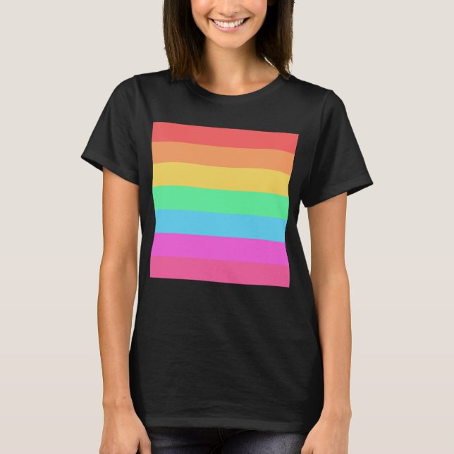 Pastell Regnbågsfärger Randigt Mönster  T Shirt (Framsida)