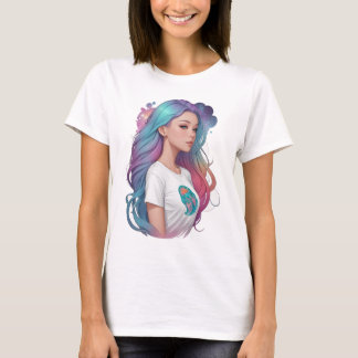 Pastell Regnbågshår Flickig Strålande Lycka T-Shir T Shirt