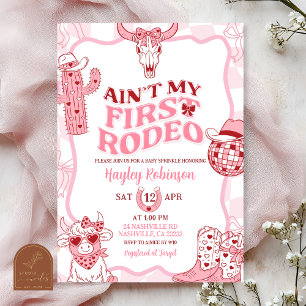 Pastell Retro Ain't My First Rodeo Baby Sprinkle Inbjudningar