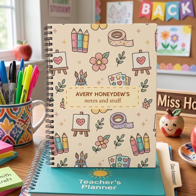 Pastell Retro Back to School-mönster  Anteckningsbok (Skapare uppladdad)