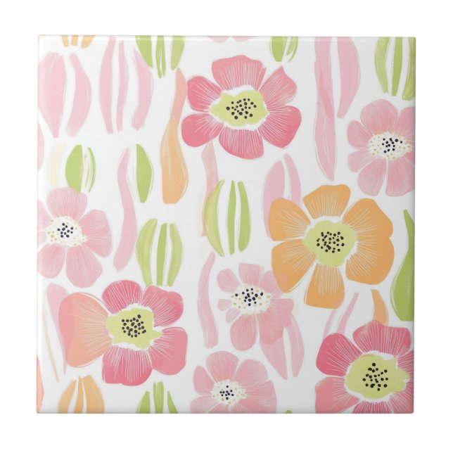 Pastell Retro Blommig (1) Kakelplatta (Framsidan)