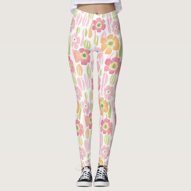 Pastell Retro Blommig (1) Leggings (Framsida)