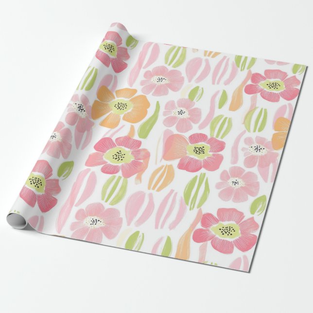 Pastell Retro Blommig (1) Presentpapper (Utrullad)