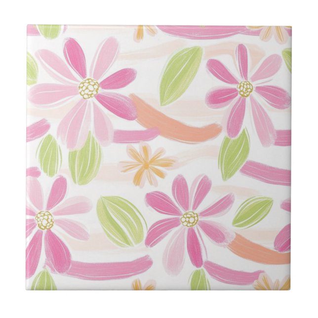 Pastell Retro Blommig (2) Kakelplatta (Framsidan)