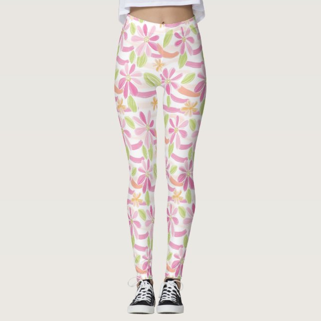 Pastell Retro Blommig (2) Leggings (Framsida)